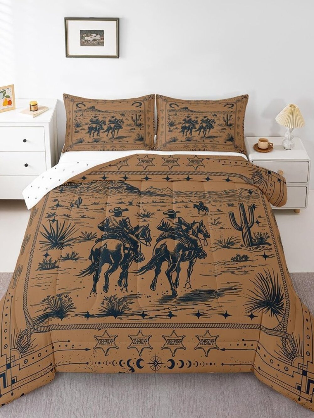 Western Cowboy Comforter Set Twin Size, Cowboy Riding Horse Bedding Set 2pcs, Wi